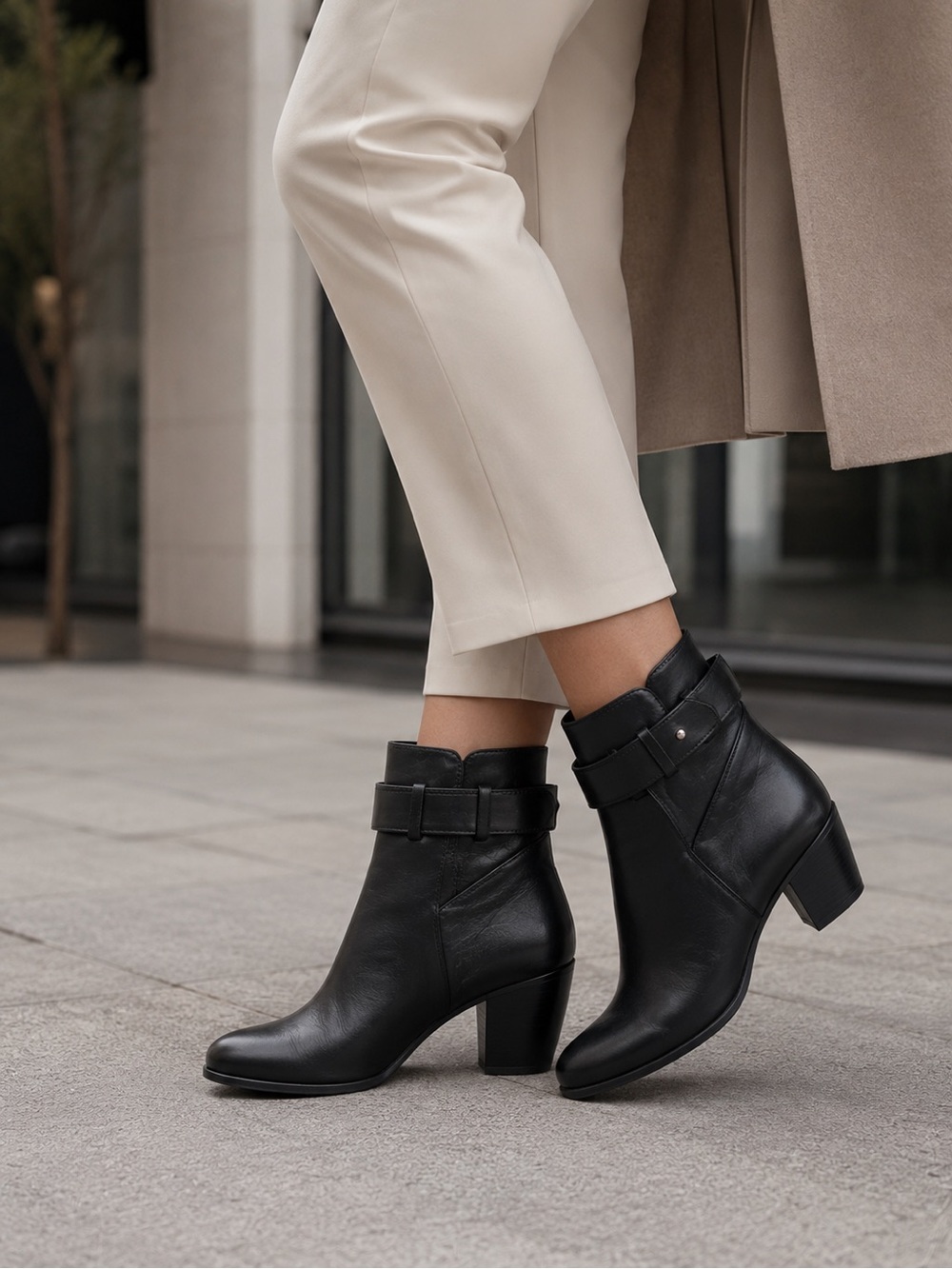 AEROSOLES Black Leather Ankle Booties with Strap